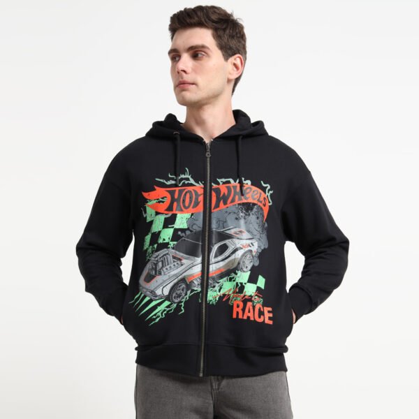 HOT WHEELS ZIP-UP BLACK HOODIE - Image 3